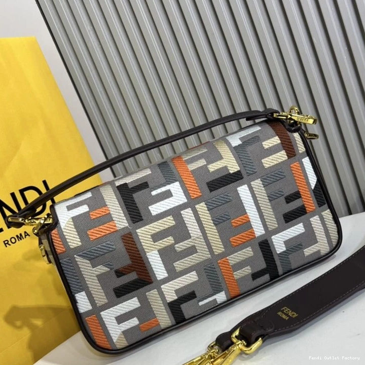 Affordable HOT Grey Medium Fendi Canvas Multi Bag Motif FF In Baguette 0727